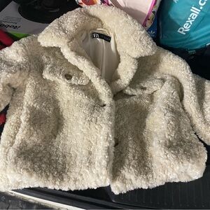 Zara Cream Fuzzy Teddy Jacket